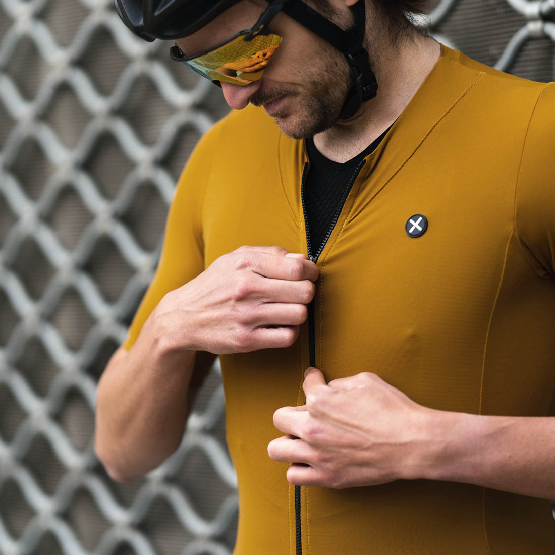gold minimalist designed men&#039;s cycling jersey from Luxa Supreme collection